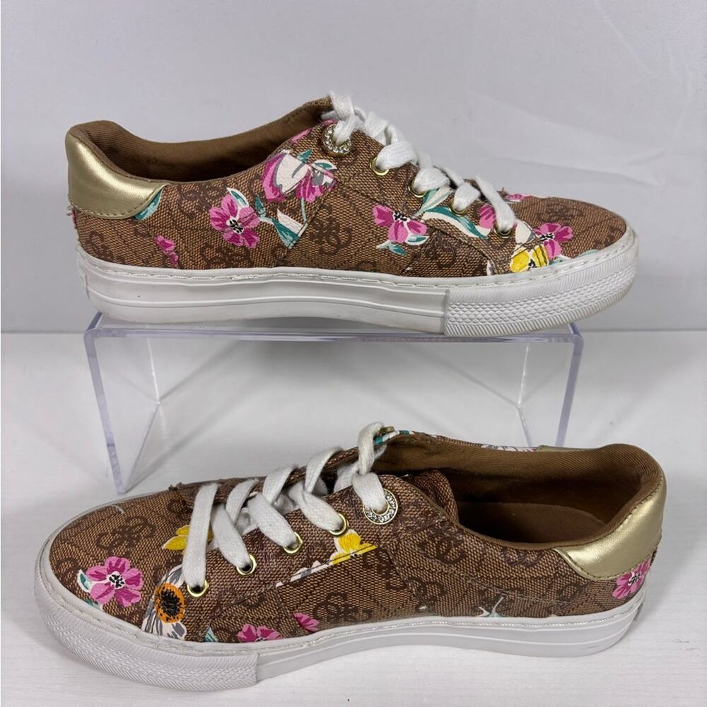 Guess Loven Floral Brown Sneakers with Gold Details Size 6
